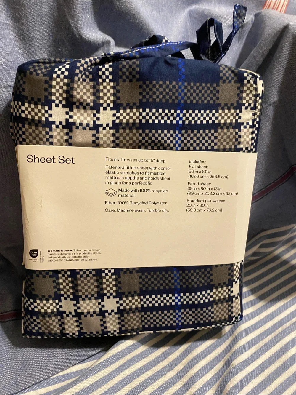 Room Essentials Navy and White Plaid Microfiber Sheet Set